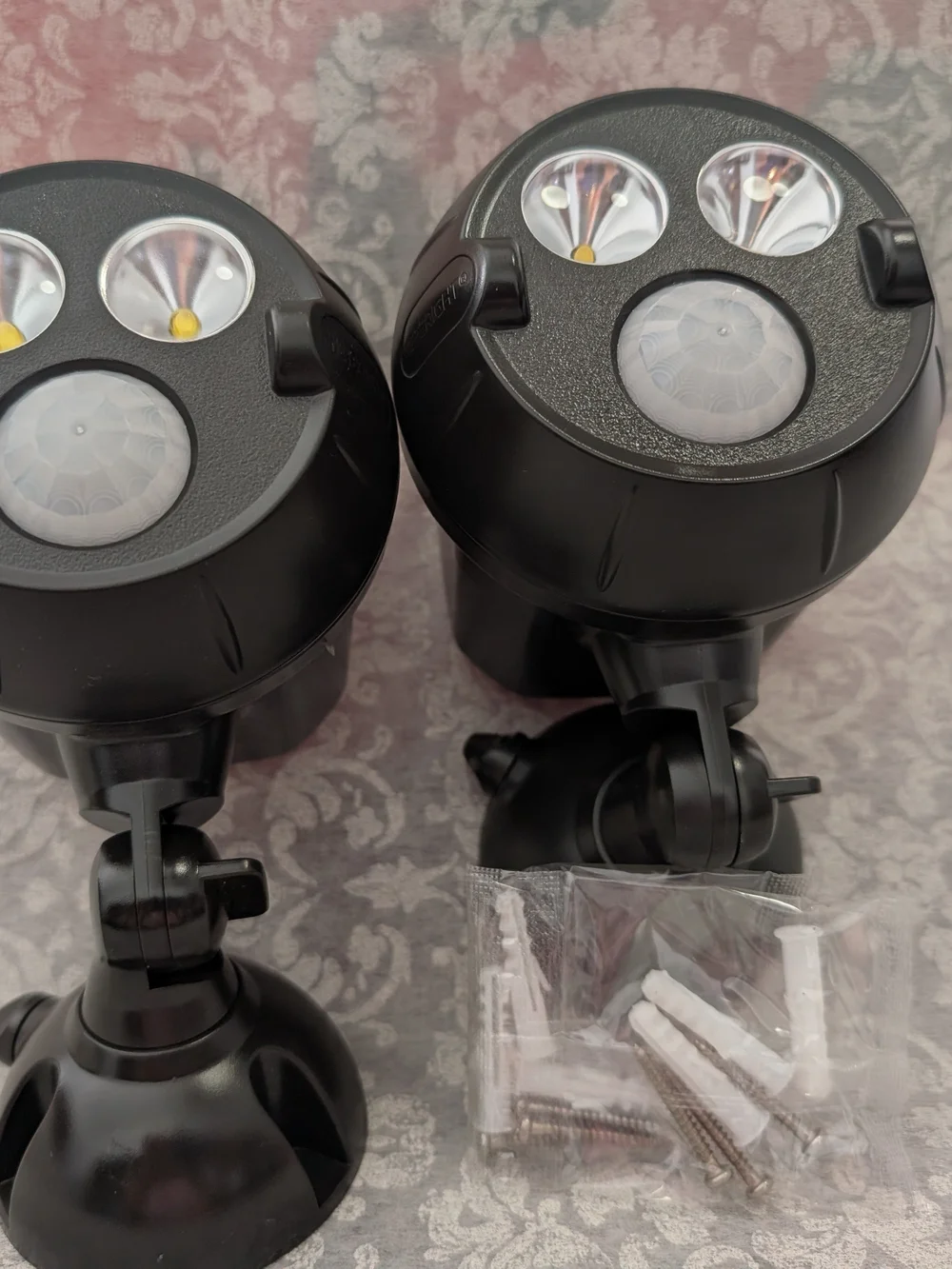 Black Motion Sensor LED Spotlight Pair - Outdoor Security Lighting
